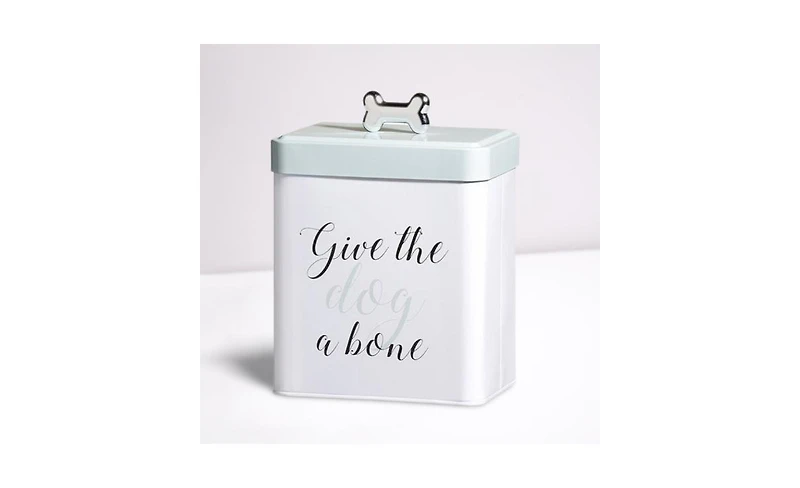 Amici Pet Marley Metal Treats Storage Canister w/ Bone Design Lid, 96 oz., White Green Black