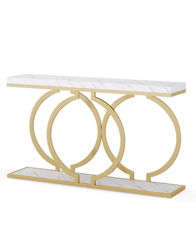 Tribesigns Gold Console Table, 55.11 inch Faux Marble Entryway Table Narrow Long Sofa Table, Modern Accent Table for Living Room, Entrance Table Geome