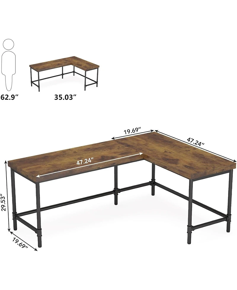 Tribesigns L Shaped Computer Desk, 67 inch Industrial Reversible Corner Desk for Home Office, Pc Laptop Study Writing Table Workstation with Metal Pip