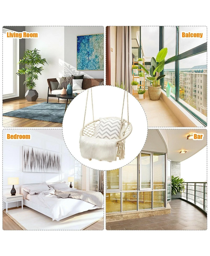 Slickblue Hanging Macrame Hammock Chair with Handwoven Cotton Backrest