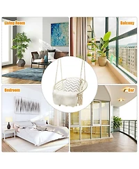 Slickblue Hanging Macrame Hammock Chair with Handwoven Cotton Backrest