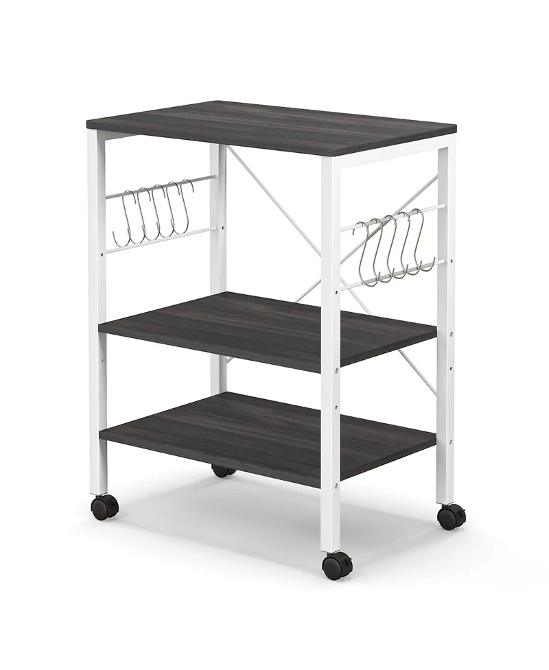 3-Tier Kitchen Baker's Rack with Microwave Shelf, Storage Hooks, and Utility Cart