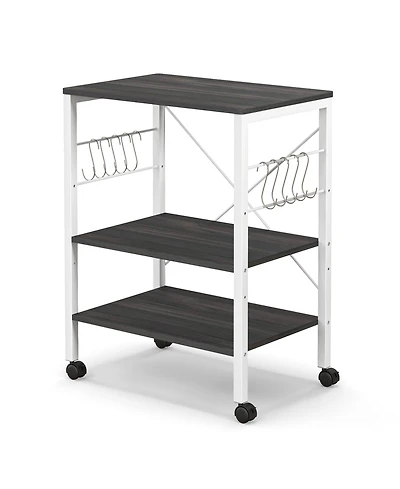 3-Tier Kitchen Baker's Rack with Microwave Shelf, Storage Hooks, and Utility Cart