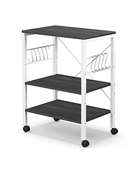 3-Tier Kitchen Baker's Rack with Microwave Shelf, Storage Hooks, and Utility Cart