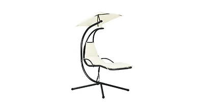 Slickblue Patio Hanging Hammock Chaise Lounge Chair with Canopy Cushion for Outdoors