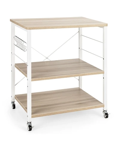 3-Tier Kitchen Baker's Rack with Microwave Shelf, Storage Hooks, and Utility Cart