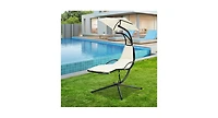 Slickblue Patio Hanging Hammock Chaise Lounge Chair with Canopy Cushion for Outdoors