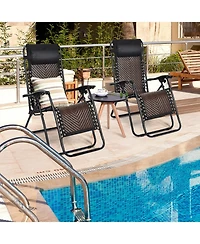 Slickblue 2 Pieces Folding Patio Rattan Zero Gravity Lounge Chair