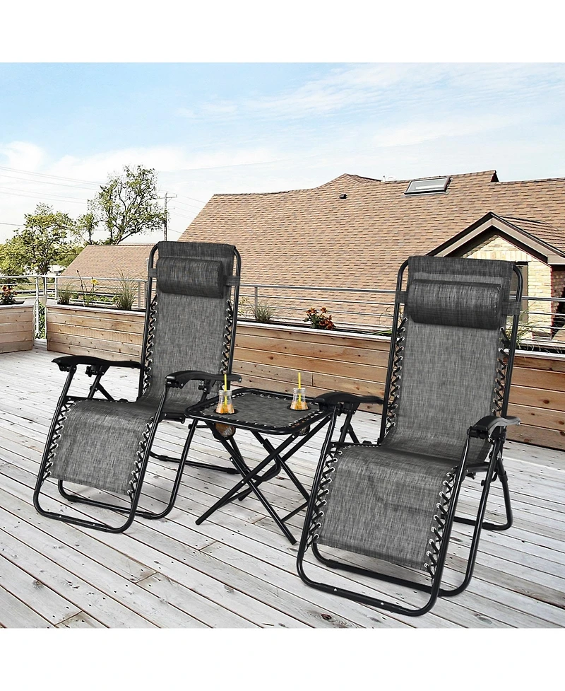 Slickblue 3 Pieces Folding Portable Zero Gravity Reclining Lounge Chairs Table Set