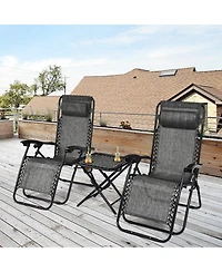 Slickblue 3 Pieces Folding Portable Zero Gravity Reclining Lounge Chairs Table Set