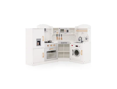 Corner Kids Play Kitchen with Washing Machine & Ice Maker Perfect Gift for Creative Play
