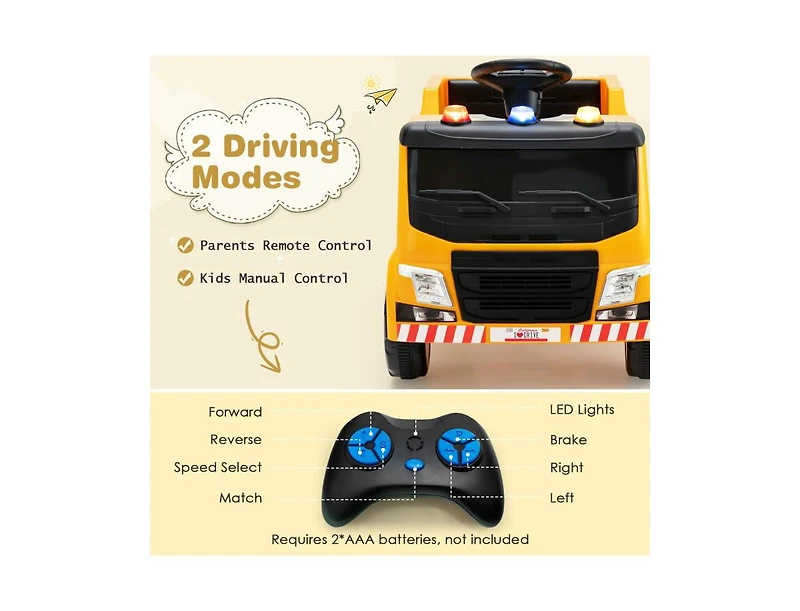 Slickblue 12V Kids Ride-on Garbage Truck with Warning Lights and 6 Recycling Accessories