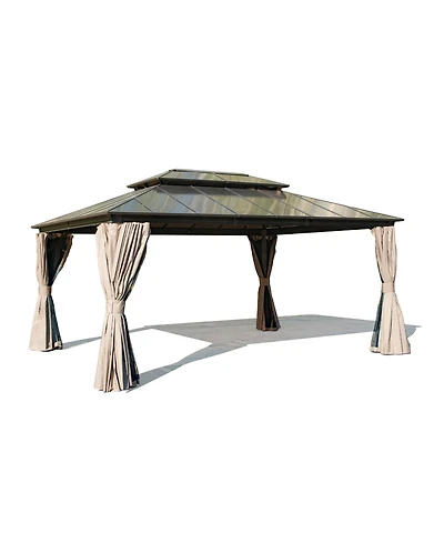 Mondawe 12x16ft Permanent Aluminum Outdoor Canopy Gazebo, Double Roof Uv Protection, Bug Netting, Lifetime Rustproof