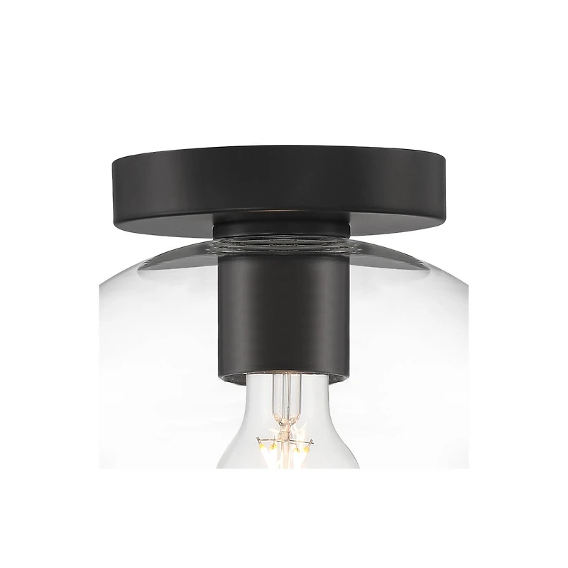 Possini Euro Design Gustin Modern Ceiling Light Semi Flush-Mount Fixture 8 3/4" Black Clear Glass for Bedroom Kitchen Living Room