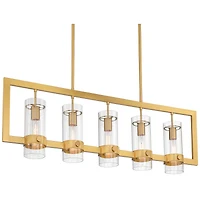 Possini Euro Design Camden Brass Island Linear Pendant Chandelier 42" Wide Modern Clear Glass 5-Light Fixture for Dining Room