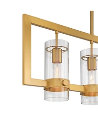 Possini Euro Design Camden Brass Island Linear Pendant Chandelier 42" Wide Modern Clear Glass 5-Light Fixture for Dining Room