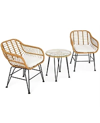 Slickblue 3 Pieces Rattan Furniture Set with Cushioned Chair Table