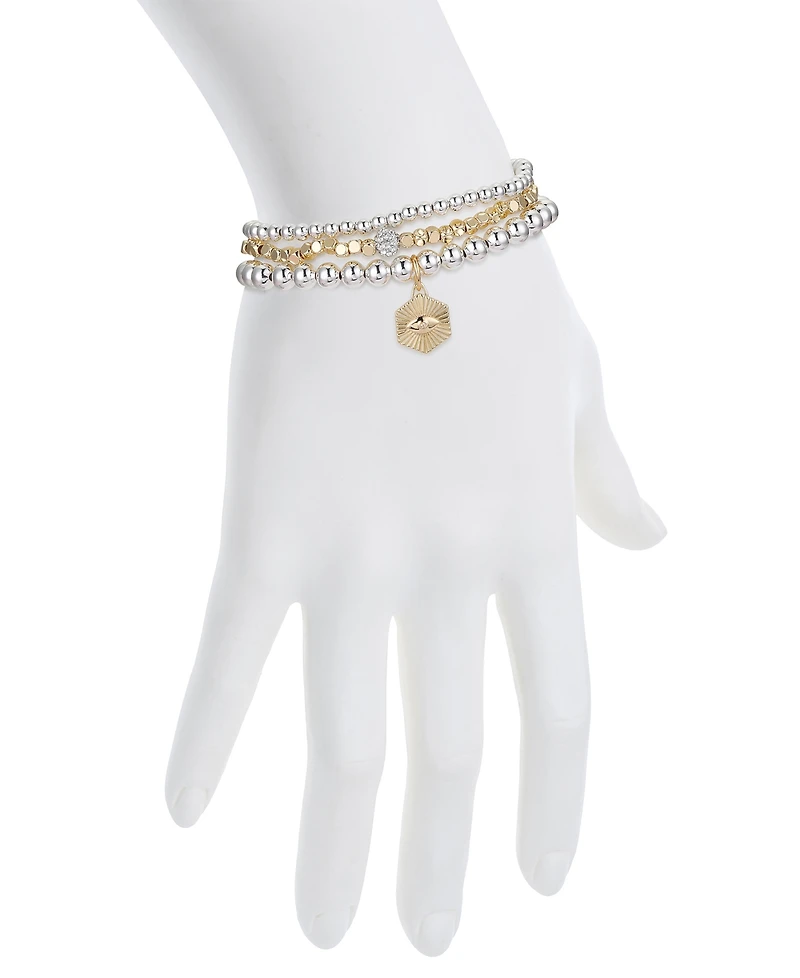 Unwritten Cubic Zirconia and Crystal Fireball Evil Eye Beaded Stretch Bracelet Set