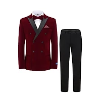 Gino Vitale Men's 2 Piece Double Breasted Velvet Birdseye Lapel Slim Fit Tuxedo