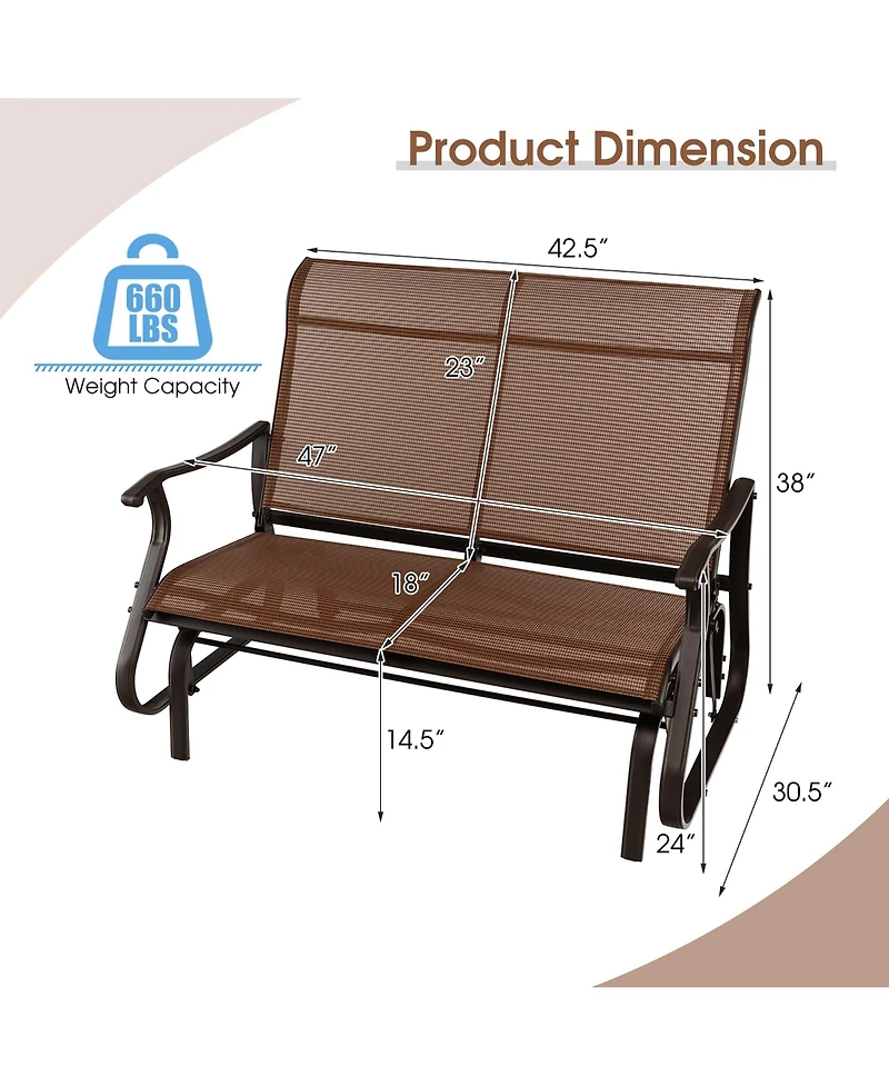 Costway 2-Person Patio Swing Glider Bench Loveseat Rocking Chair High Back Deck