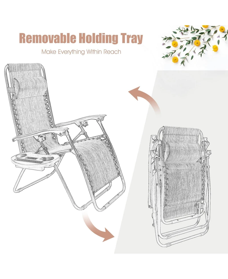 Slickblue 2 Pieces Folding Lounge Chair with Zero Gravity