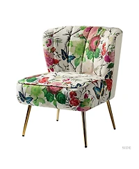 Tufted Floral Fabric Accent Chair with Gold Metal Legs for Living Room