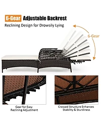 Slickblue Pe Rattan Armrest Chaise Lounge Chair with Adjustable Pillow