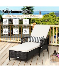 Slickblue Pe Rattan Armrest Chaise Lounge Chair with Adjustable Pillow