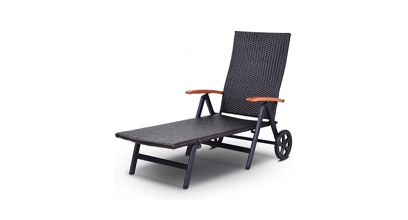 Slickblue Folding Back Adjustable Aluminum Rattan Recliner Lounger Wheels