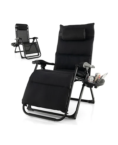 Slickblue Adjustable Metal Zero Gravity Lounge Chair with Removable Cushion and Cup Holder Tray