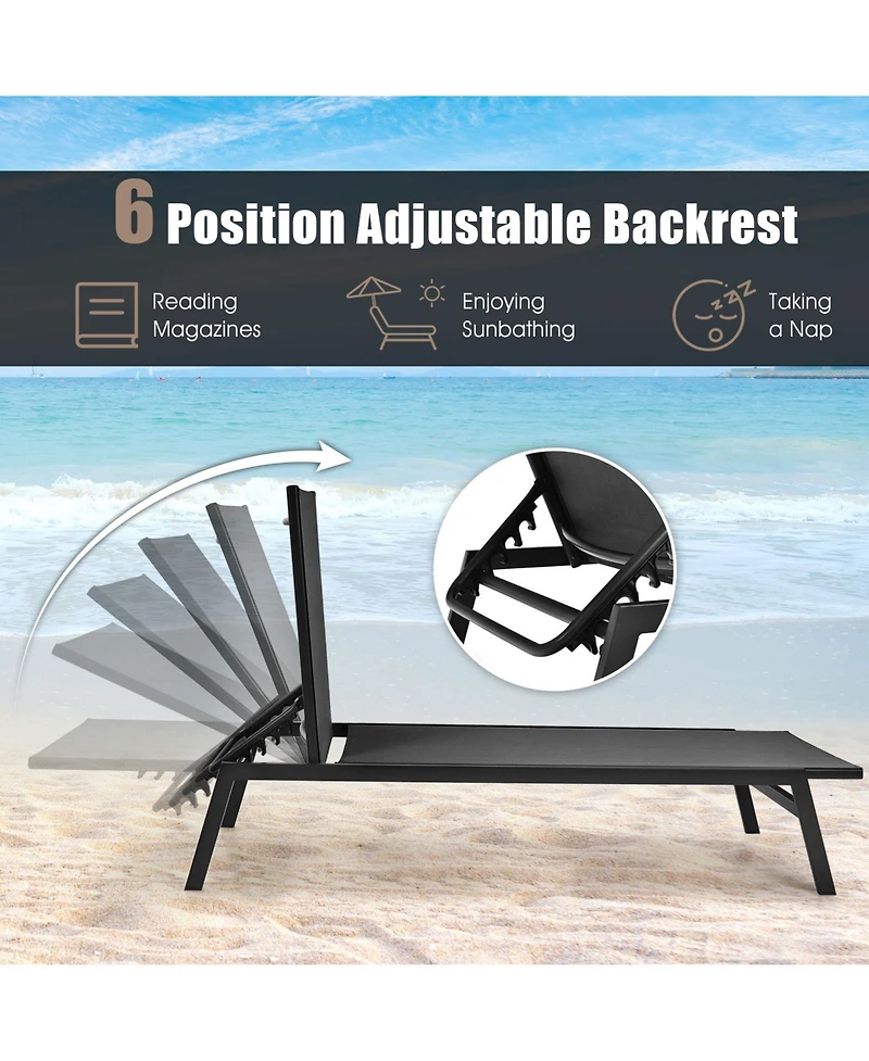 Slickblue Outdoor Reclining Chaise Lounge Chair with 6-Position Adjustable Back