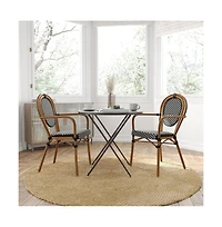Merrick Lane Celia Set Of Two Stacking Thonet Bistro Style Chair With Arms, Pe Rattan Seat, And Metal Frame For Indoor/Outdoor Use