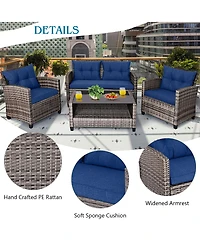 8 Pcs Patio Rattan Furniture Set Coffee Table Cushioned Sofa Garden Lawn Navy