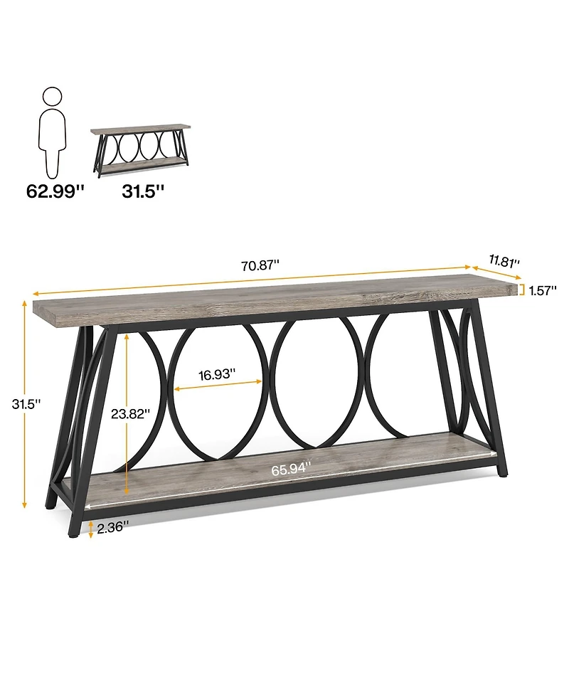 Tribesigns 70.9 inch Extra Long Console Table, Industrial Sofa Table Behind Couch with 2 Tier Storage Shelf, Narrow Entryway Hallway Accent