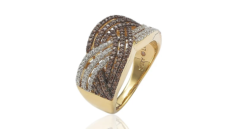 Suzy Levian Sterling Silver Cubic Zirconia Brown and White Crossover Ring