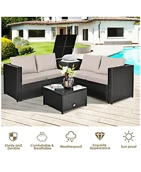 8PCS Outdoor Patio Rattan Furniture Set Cushioned Loveseat Storage Table