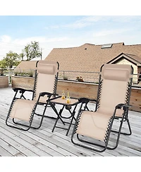 Slickblue 3 Pieces Folding Portable Zero Gravity Reclining Lounge Chairs Table Set