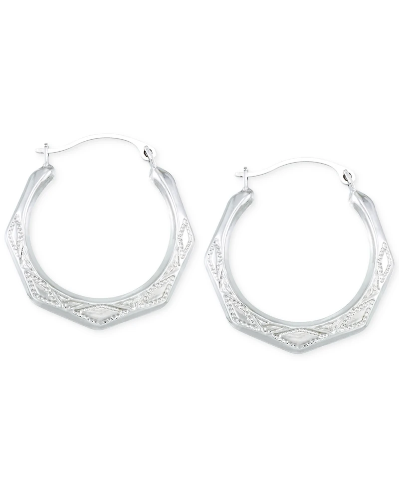Etched Hoop Earrings in 10k White Gold
