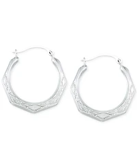 Etched Hoop Earrings in 10k White Gold