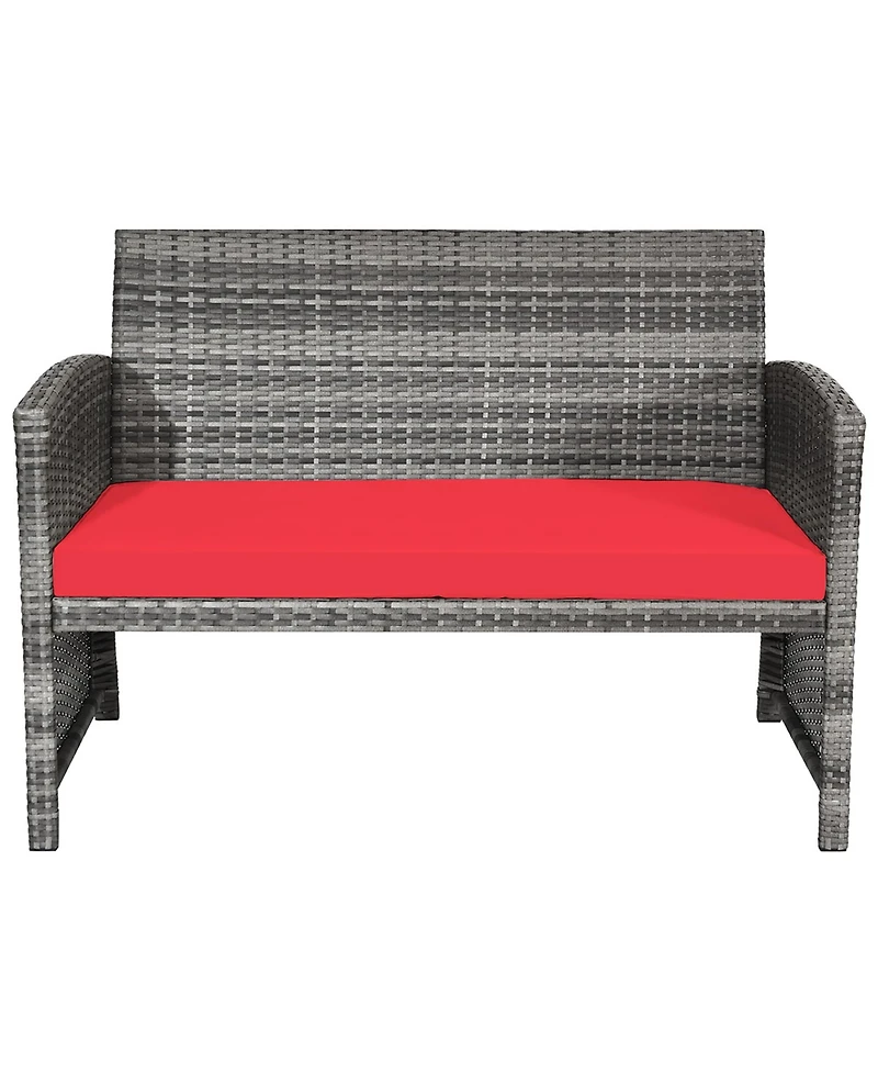 Costway 8PCS Patio Rattan Furniture Set Conversation Glass Table Top Cushioned Sofa