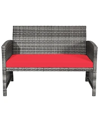 Costway 8PCS Patio Rattan Furniture Set Conversation Glass Table Top Cushioned Sofa