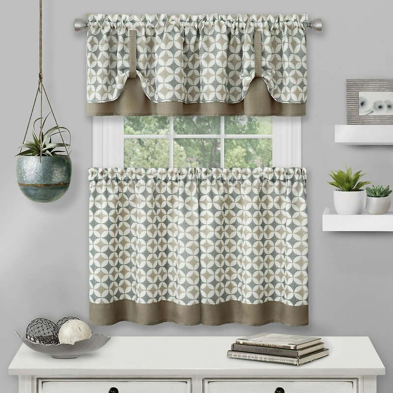 Kate Aurora Modern Geo 3 Pc Kitchen Curtain Tier & Valance Set