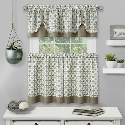 Kate Aurora Modern Geo 3 Pc Kitchen Curtain Tier & Valance Set