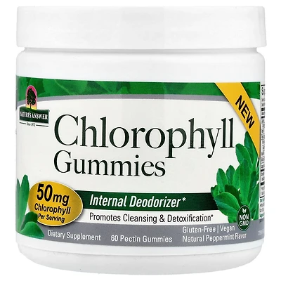Nature's Answer Chlorophyll Gummies 60 Count | Natural Internal Deodorant | Skin & Hair