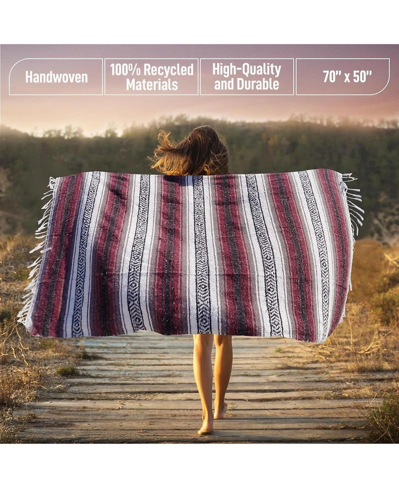 Authentic Large Handwoven Mexican Blanket - Durable Serape