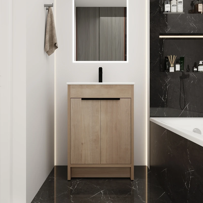 Streamdale Freestanding Vanity with White Sink & Soft-Close Doors