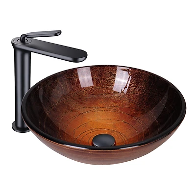 Aquaterior Tempered Glass Vessel Sink w/ Faucet & Pop up Drain Bathroom Lavatory