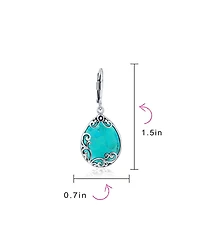 Bling Jewelry Boho Western Large Flat Teardrop Natural Stone Filigree Scroll Lever Back Dangle Earrings Oxidized .925 Sterling Silver