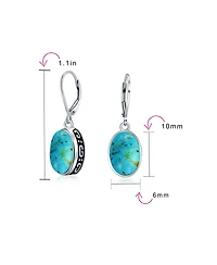 Bling Jewelry Boho Western Style Natural Stone Oval Lever Back Drop Dangle Earrings .925 Sterling Silver
