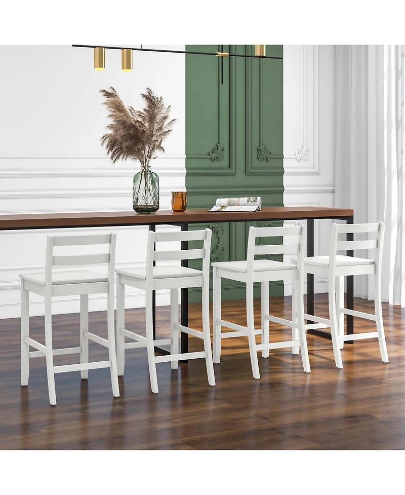 24-Inch Wooden Bar Stools Set of with Ergonomic Backrest Counter Height